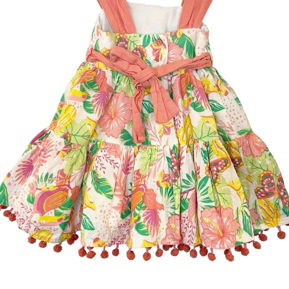 Tommy Bahama Dress Baby Girls 12M Tropical Floral Bug Pom Pom Trim Linen - Picture 5 of 7